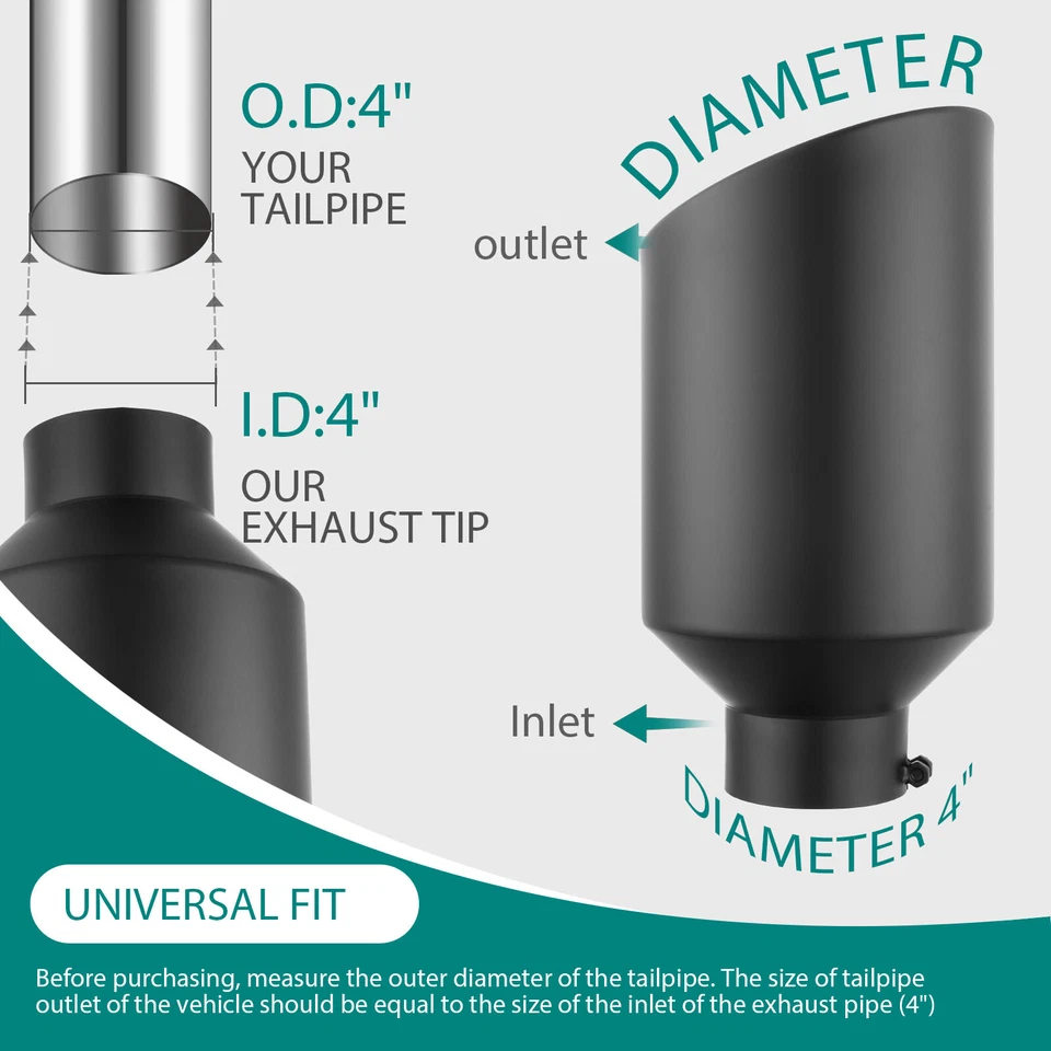 For Chevy Silverado/GMC Sierra 2500 3500 6.6L Duramax 4" to 8" Exhaust Tip Black - Image 2 of 4