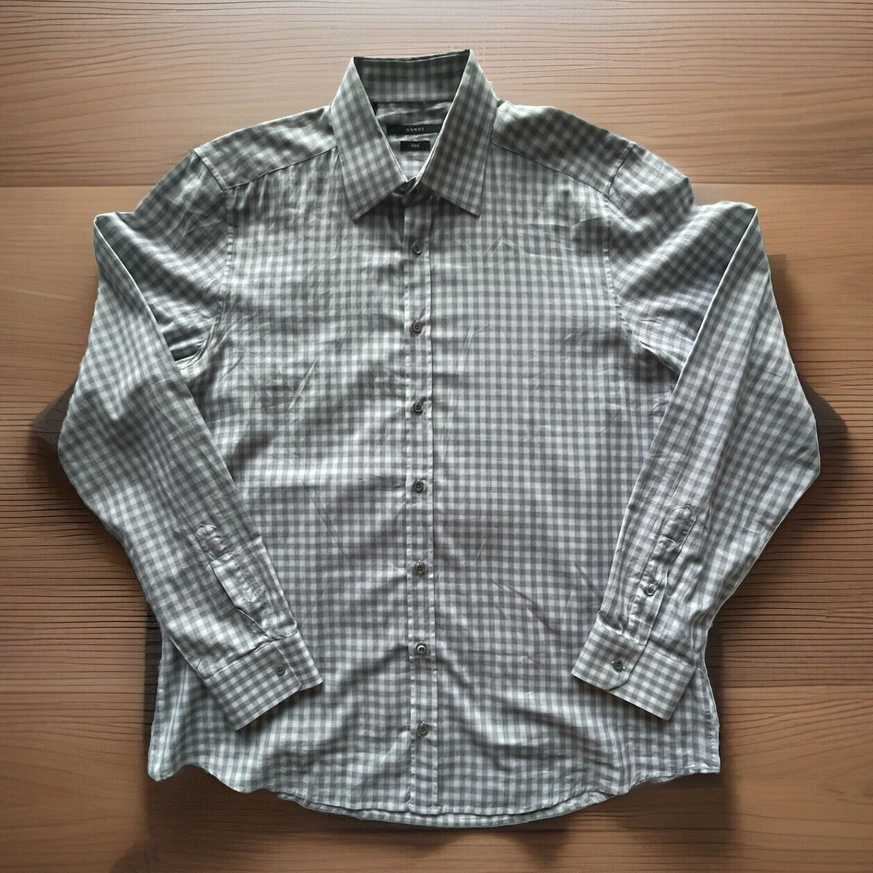 CHEMISE GUCCI HOMME PLAID GRIS 100 % COTON MINCE TAILLE 17 1/2/44 FABRIQUÉE EN ITALIE