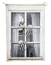 47" POLYESTER WHITE WINDOW BANNER SKELETON HANDS Halloween SCARY XFGH77356 NeW