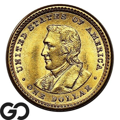 1905 Gold Dollar $1 Lewis & Clark Gold Commemorative, Solid Gem BU++ Better Date - Afbeelding 1 van 2