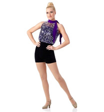 Tres Chic PURPLE Child Medium Jazz Tap Dance Costume Sequin Velvet Unitard