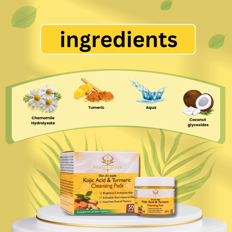 Almohadillas faciales de cúrcuma de ácido kójico | Vitamina C B5 | 50 almohadillas Foto 2 de 4