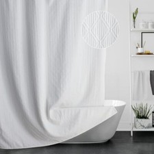 White Boho Fabric Shower Curtain 72 x 72 Inches, Modern Striped Diamond