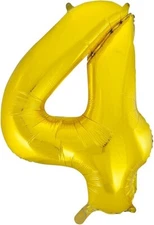 34" Giant Foil 4 Number Yellow Gold Balloons Air Helium Large Birthday Party