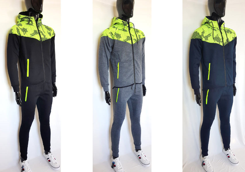 Tuta uomo con cappuccio e zip felpa + pantalone con tasche felpato sport fitnees