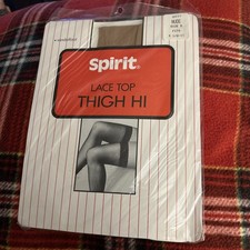 Vintage Spirit Lace Top Thigh High Nylon Stockings Size B Nude 8977 Sandalfoot