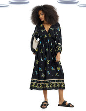 Ex Simply Be Womens Black Floral Linen Blend Midi Dress (Slight Defect)