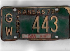 KANSAS 1973 license plate "GW 443" ***GREENWOOD***FARM***