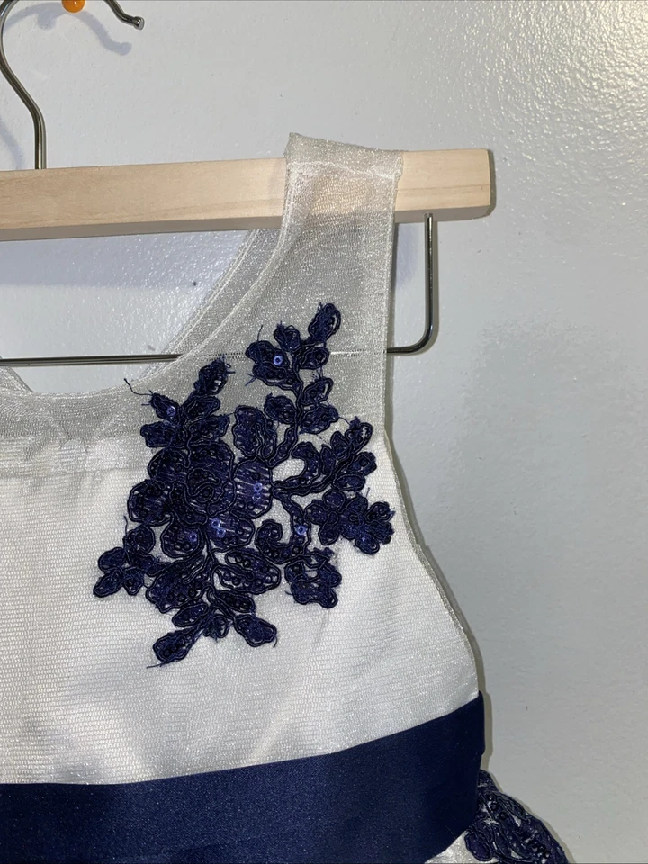 American Princess Dress Size 5 White Blue Floral Frill Flair Waste Cute Holidays - Image 3 of 4