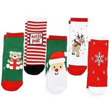 5 Pairs Christmas Socks Children Xmas Socks Crew Cotton Socks 6-8 Years Set03