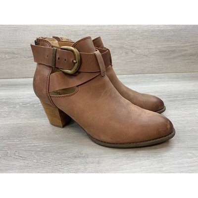 Vionic Mallory Women's Ankle Boots Tan Leather Cutout Buckle 9 Comfort Shoes