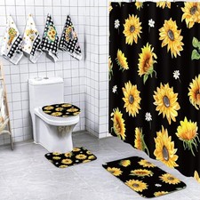 8 Pcs Fall Shower Curtain Set Autumn Shower Curtains with Rug Toilet Flower