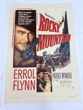 1950 Rocky Mountain Original 27x41” Movie Poster Errol Flynn Linen Backed