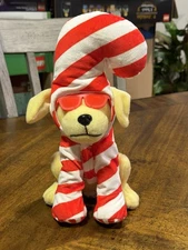 Raising Cane's Christmas Candy Cane 2024 Puppy Dog Plush Canes Animal Sunglasses