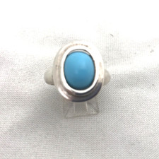 Sterling Silver .925 Hand made 16mm x 19mm Oval Blue Turquoise Ring Sz 8