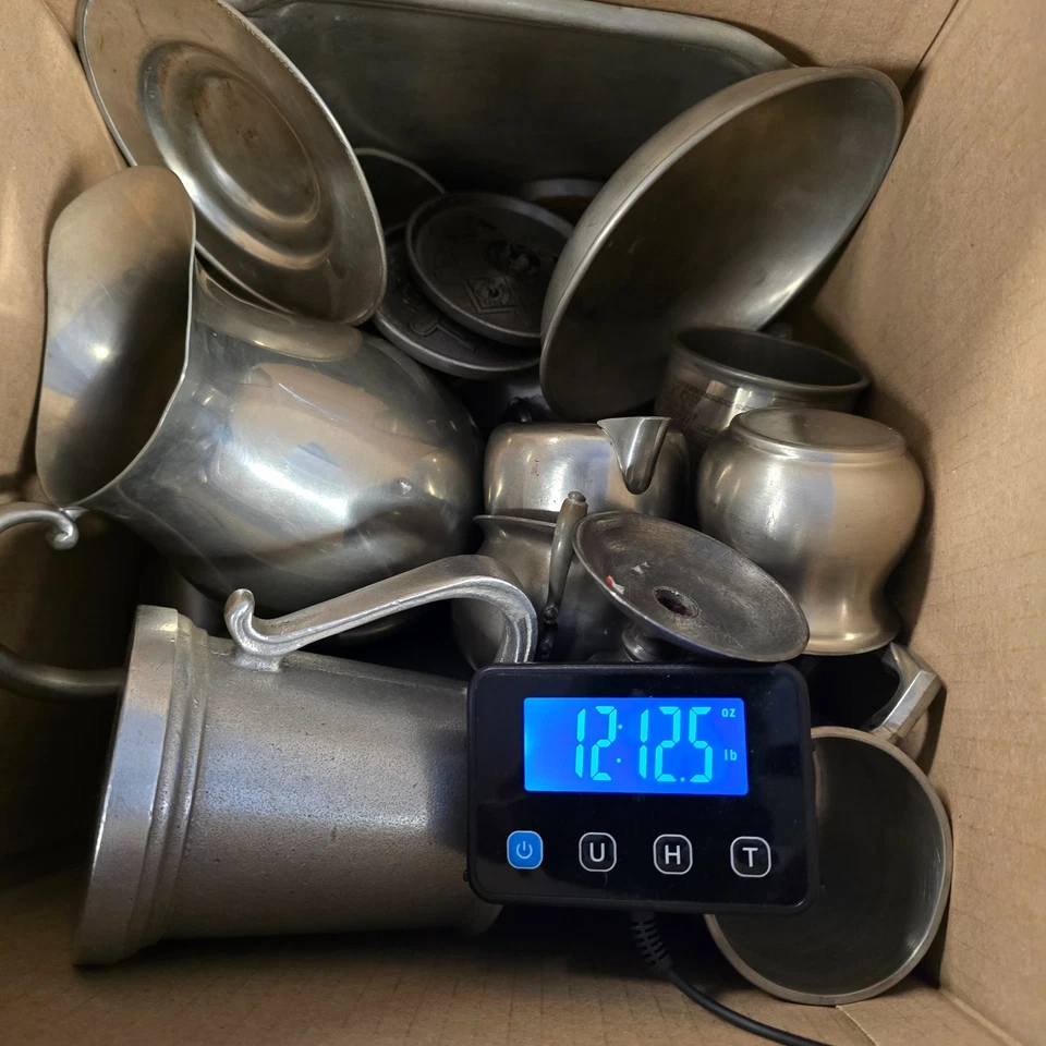 Lote de chatarra de peltre 12+ libras todo estaño marcado sin Wilton sin fusión artesanal ponderada Foto 2 de 4