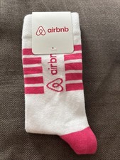 Airbnb Guest White Socks With Pink Horizontal Lines One Size Fits Most New