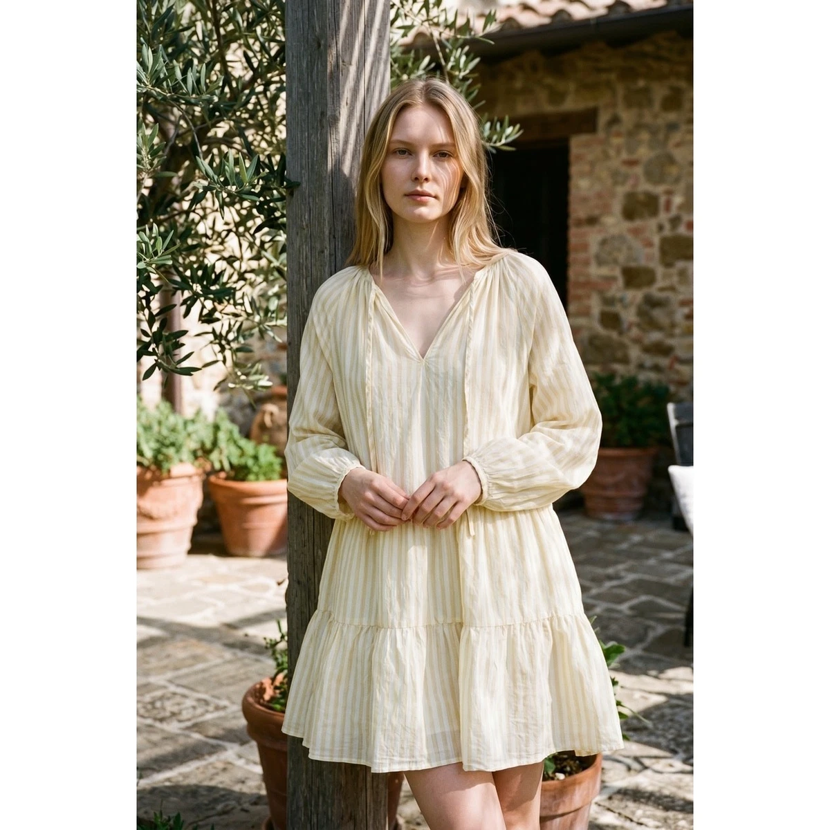 h and m cotton dress Women's Cream/floral Embroidered Cotton Dress