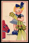 Carte postale d'artiste signée Ben : fille avec poupée et peluche