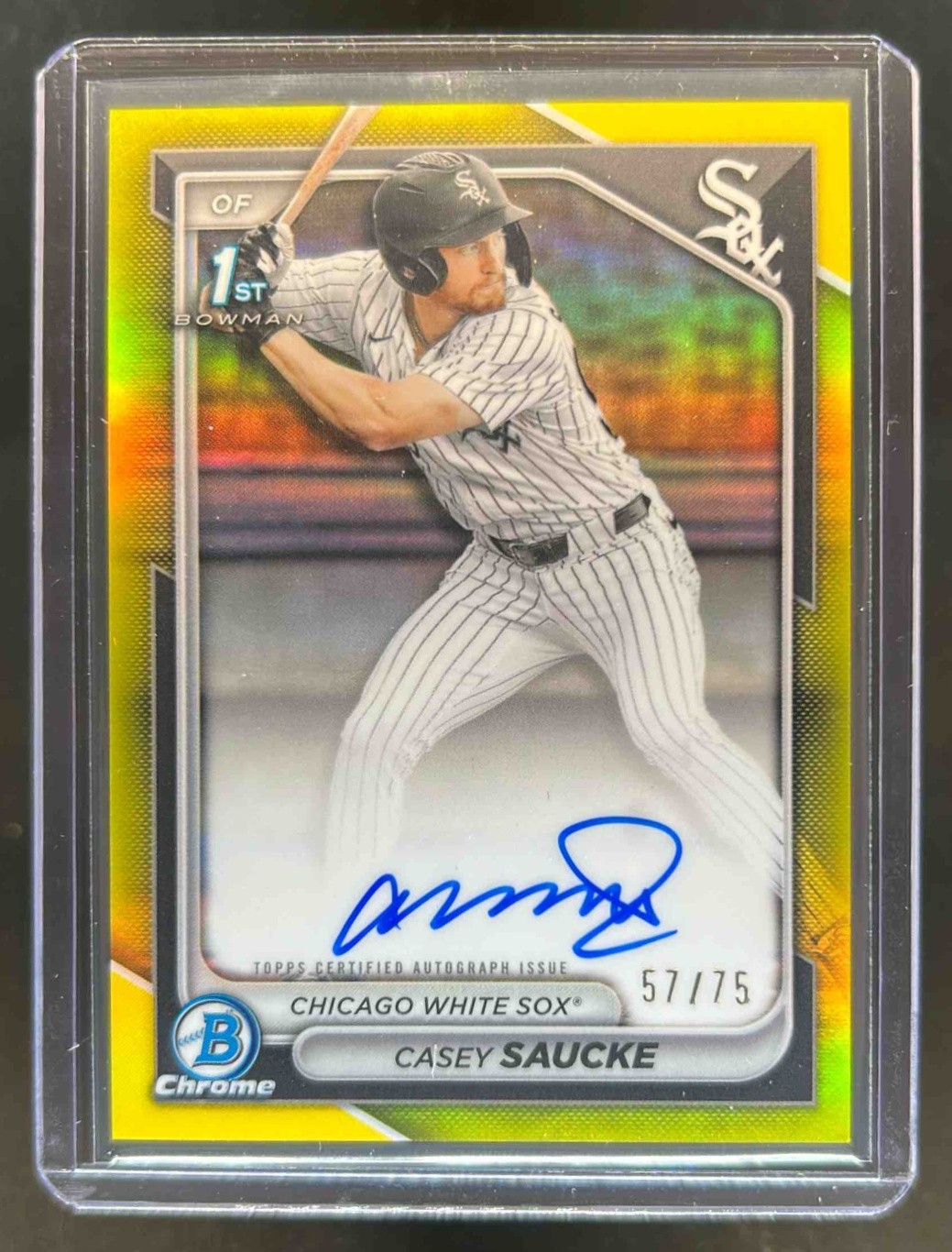 2024 Bowman Draft Casey Saucke Chrome Auto Yellow Refractor 1st Prospect #57/75