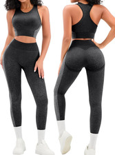 Womens Workout Sets 2 Piece Seamless Padded Raceback Sports Bra Butt Lifting Leg