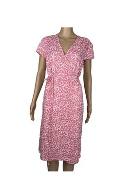 J McLaughlin Pink Floral Wrap Dress Size Medium Knee Length V-Neck Stretch