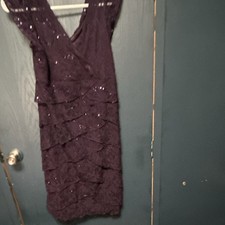Scarlett Nite Purple Lace Sequin V-Neck Sleeveless Fit & Flare Knee Dress 14