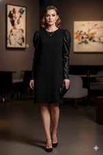 Women's Ariella Black Puff Sleeve Dress M