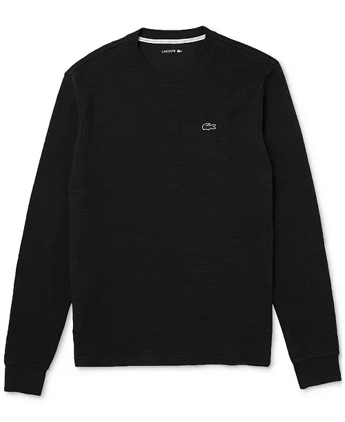 $55 Lacoste Men's Waffle Knit Thermal Sleep Shirt - Black - Medium-New With Tag thumbnail 7