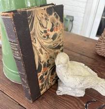 Antique Decorative Book ~Danish~ Brown Leather with Gold Letter & Marble Swirl