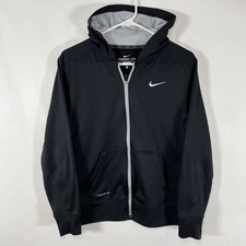 Nike Therma-Fit Full Zip Hoodie Youth Boys Size XL Black Gray Embroidered Swoosh
