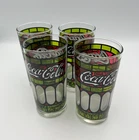 Vintage Coca Cola Stained Glass Tiffany Style Set of 4 Tumblers 12oz 70s 80s