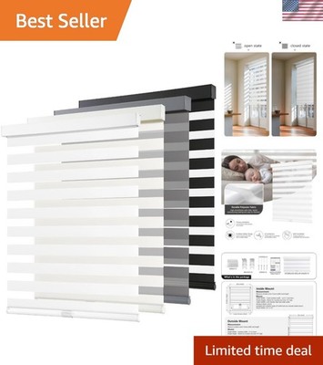 Cordless Zebra Blinds for Windows Pull Down Roller Window Shades Dual Layer L...
