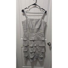 Davids Bridal Silver Ruffled Beaded Formal Mini Dress Prom Homecoming Size 12