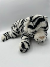 Ty Classic Streaks Tiger Plush White Black 2003 15" Siberian Cat Beanie Buddy