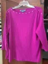 Karen Scott Reddish Purple Boat Neck Knit Top Silver Tone Accents XXL