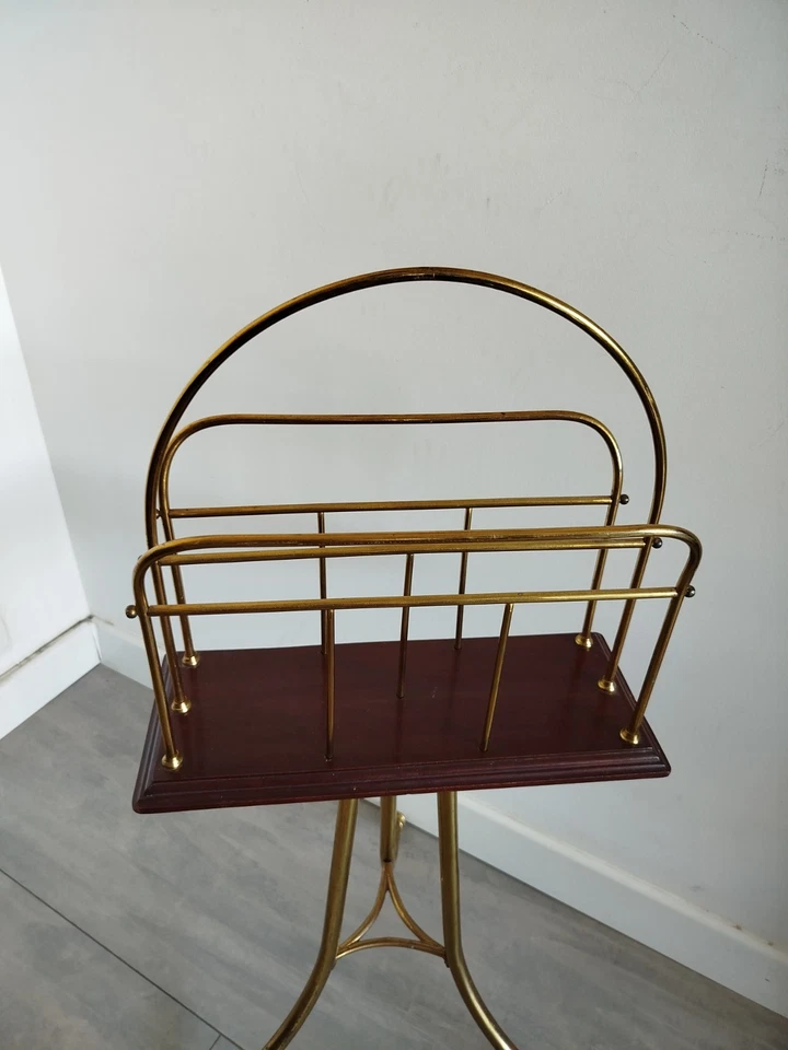 Porte Revue Pivotant Bois Et Laiton Style Victorien Époque Art Déco Ou Vintage - Photo 2/4