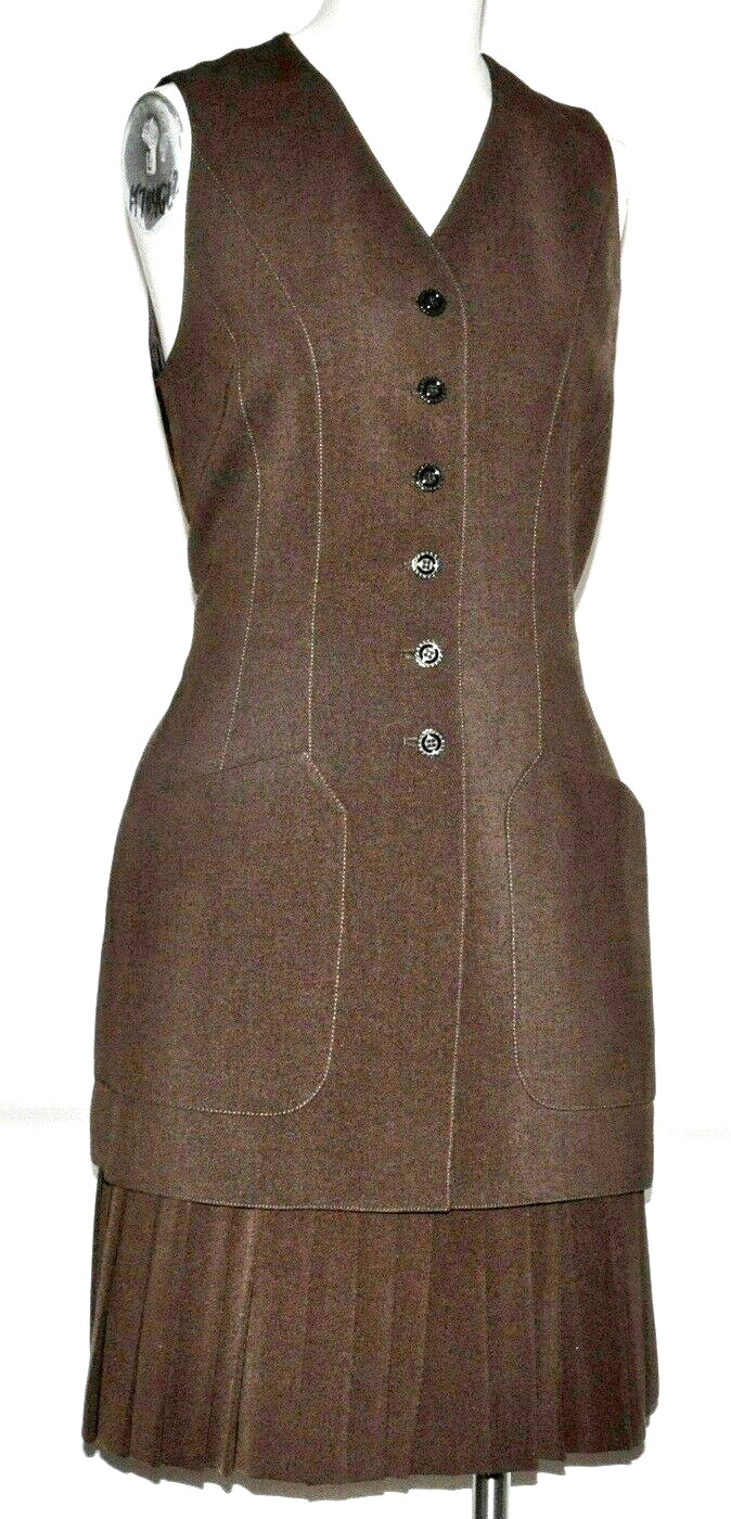 VNTG Karl LAGERFELD Couture  Brown Wool & Silk 3 Piece Ensemble FR Sz 36 image 2