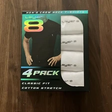 LAYER8 Classic Fit 4 Pack Crew Neck L Tag-Free Cotton White T Shirt Set