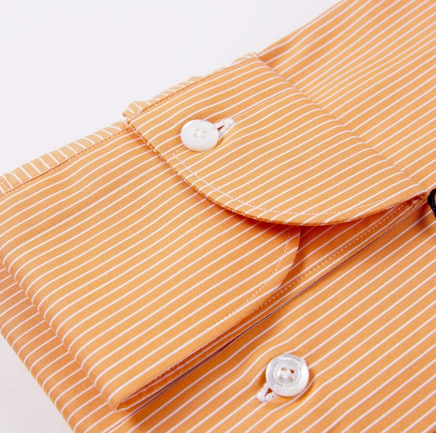 NUEVO CON ETIQUETAS $425 FINAMORE Camisa de Vestir Naranja Rayas Finas Algodón 15.75 x 36 Ajuste Moderno Foto 2 de 4