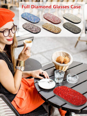 Shiny Rhinestone Eyeglass Glasses Case Crystal Hard Shell