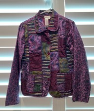 Coldwater Creek 100 Silk Purple Blue Patch Pocket Button Blazer Jacket Small