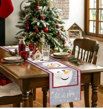 New - Let It Snow Christmas Table Runner 13x72 Inch Snowman Winter Seasonal