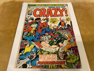 1972 Marvel Comics Crazy #1 Iconic Humor/Parody Issue Early App of Forbush Man!