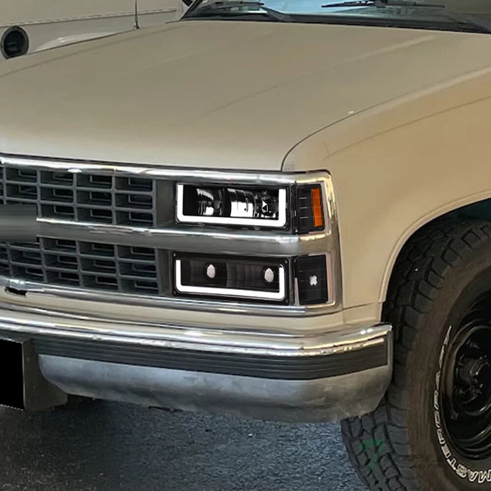 Topline For 1994-2000 Chevy C10 C/K LED Strip Headlights+Corner+Bumper Amber Blk Foto 2 de 4