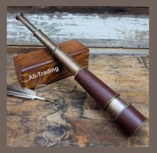 Nautical Antique Vintage Marine Brass Telescope with Free Wooden Box Gift Item