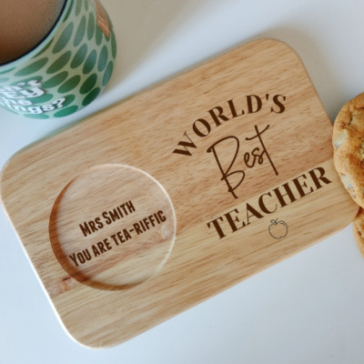 Personalisiertes weltbester Lehrer Tee und Keks Serviertablett, Kaffeeliebhaber,