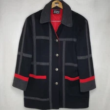 Vintage 80s LORING Wool Mid-Length Over Coat USA MADE Womens L** Striped 90s