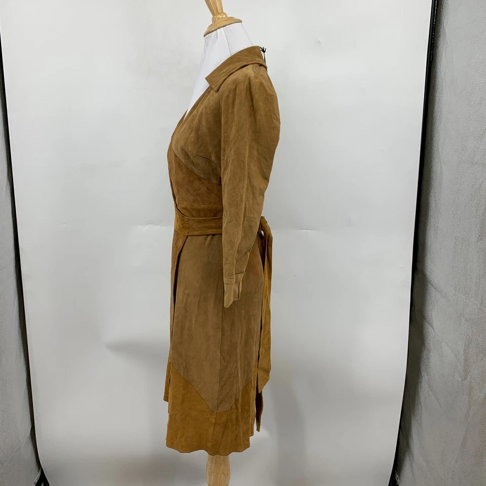 Diane Von Furstenberg Goat Suede Wrap Dress Womens 0 Brown Low Cut Tie Waist NEW - Image 4 of 4
