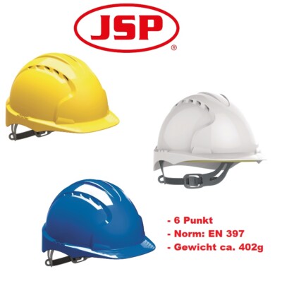 JSP EVO 2 Bauhelm Bauarbeiter Helm Schutzhelm gelb / weiß / blau 6 Punkt EN 397
